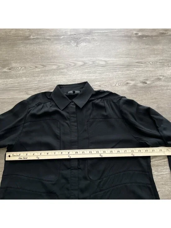 Rag bone Silk Button Up Shirt Womens Small Black Long Sleeve Roll Up - Picture 7 of 13